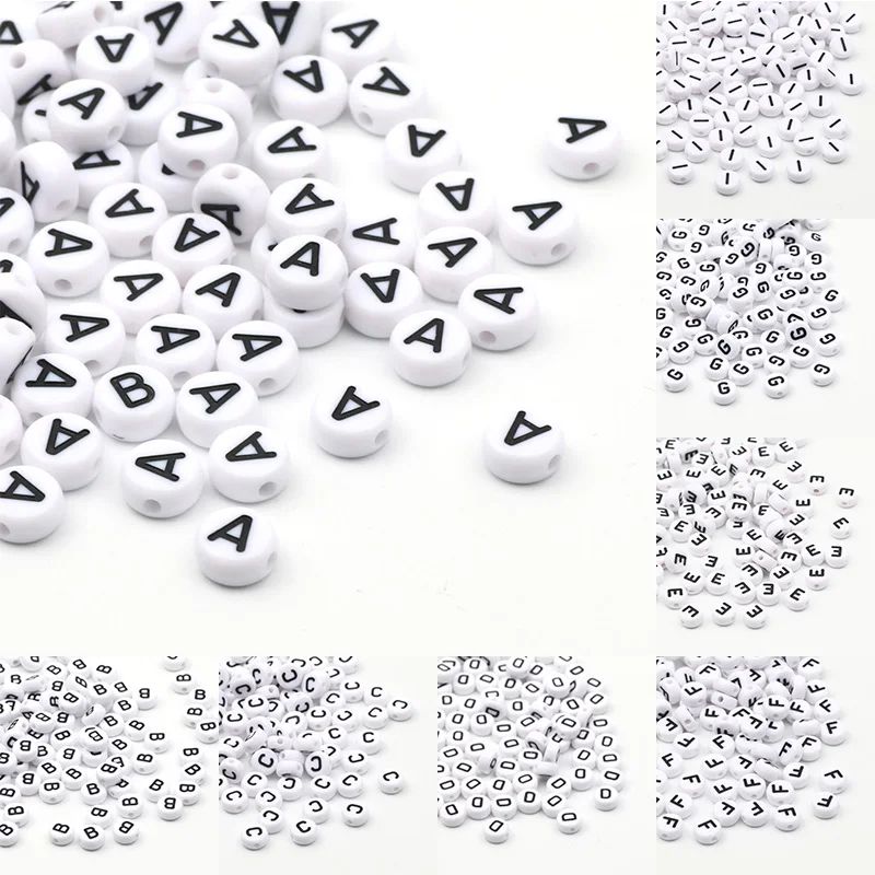 50/100/200pcs/lot 7x4mm White Round A-Z Alphabet Letter Acry