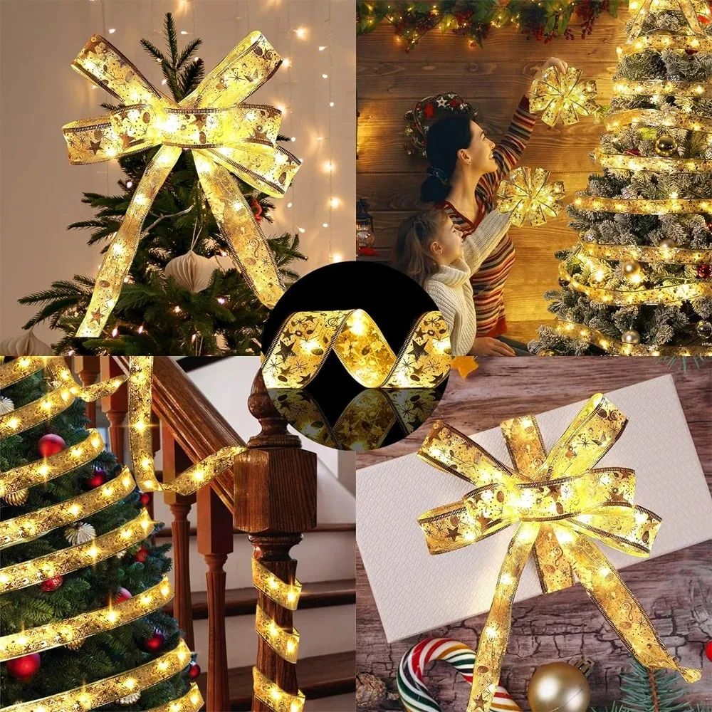Christmas Tree Ribbon Fairy Lights, Indoor DIY Lace Bows Str