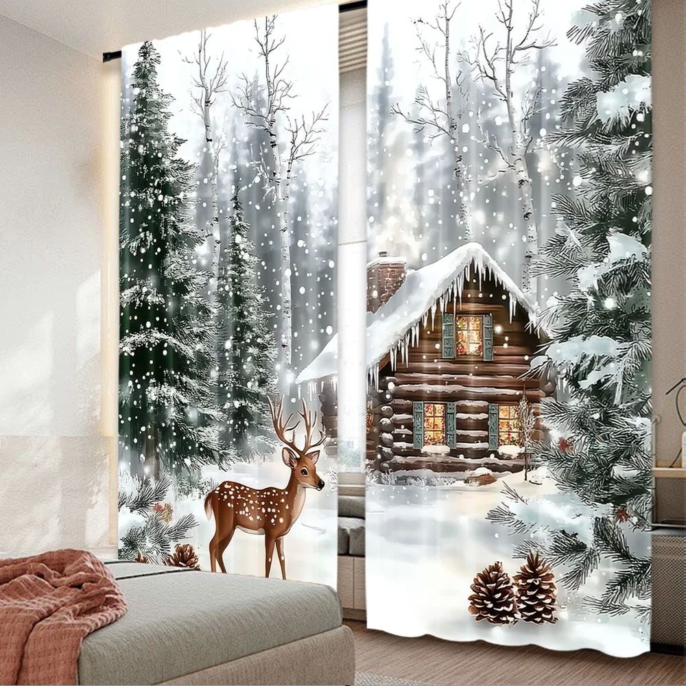 2pcs 2D flat printing Fashionable Christmas curta WinterCabi