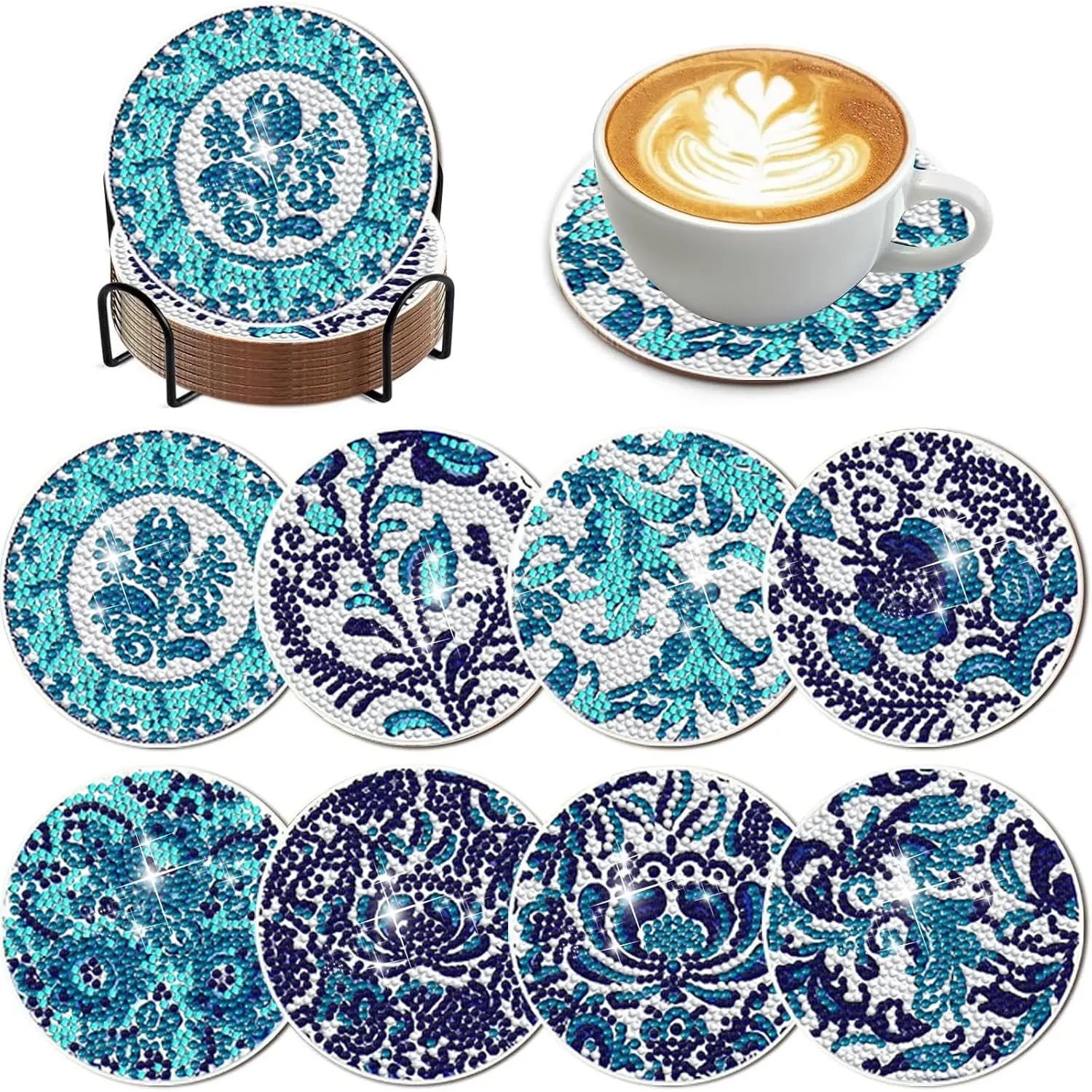 6/Set DIY flower pattern diamond painting coasters anti-slip