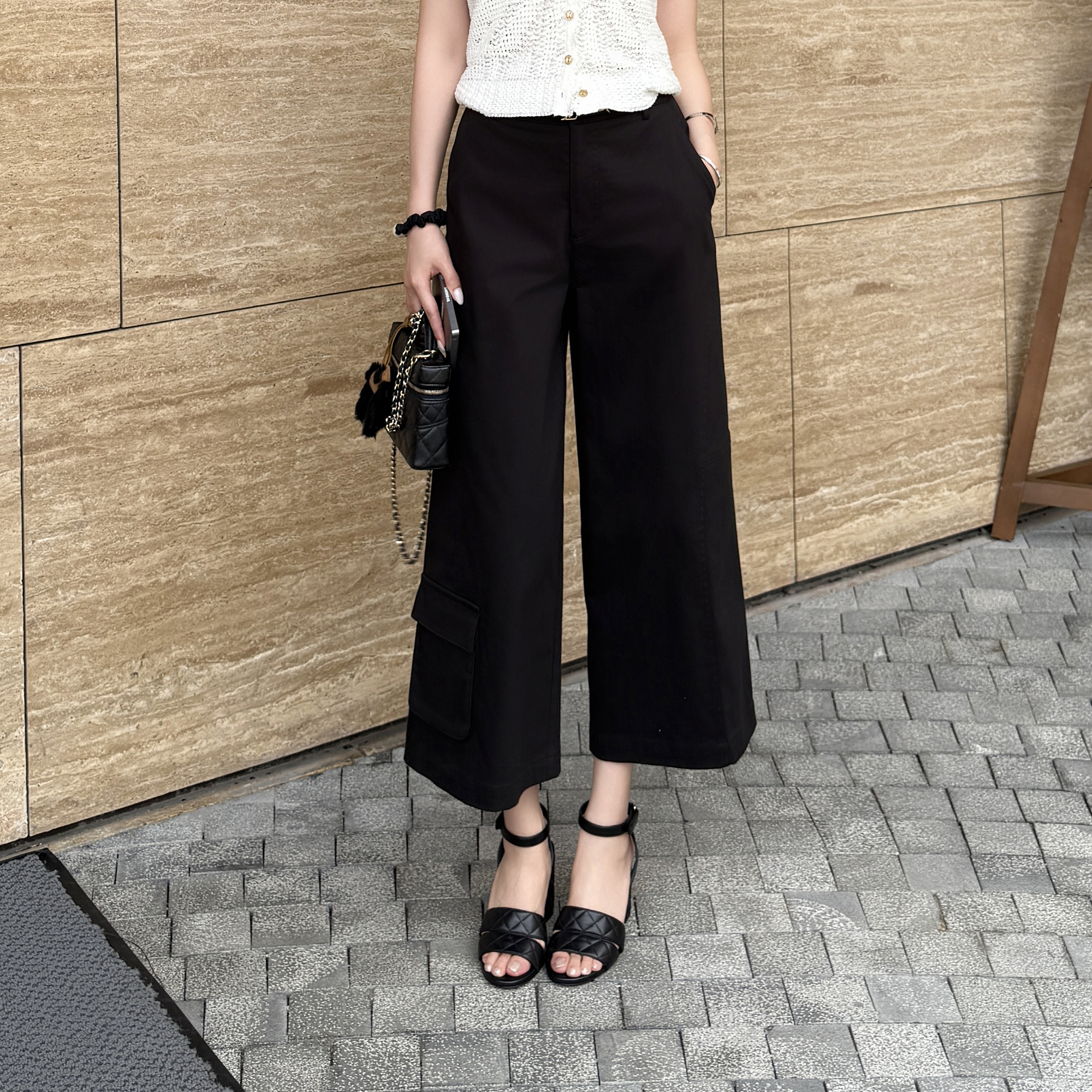 RUBBIT夏日新品 通勤休闲九分西装裤 高腰抗皱宽松阔腿直筒裤子女
