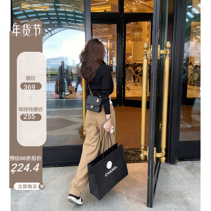 RUBBIT秋季新品 时髦高腰阔腿牛仔裤 慵懒休闲长裤