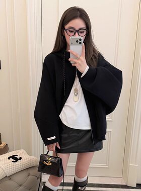 RUBBIT松弛有度 拉链连帽双面羊绒大衣 气质宽松廓形外套女