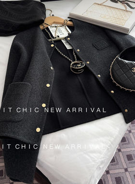 RUBBIT冬季高奢羊驼绒+澳洲羊毛双面呢大衣短外套女