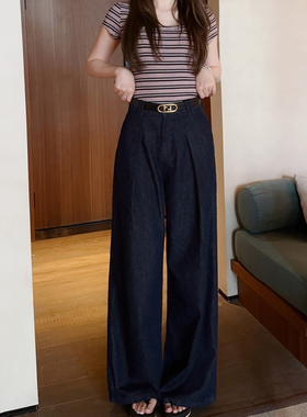 RUBBIT夏日新品 不露腿也时尚 复古阔腿牛仔裤 高腰显瘦宽松长裤