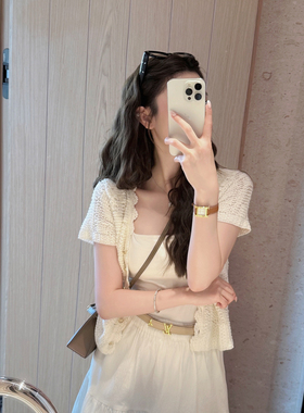 RUBBIT“破茧成蝶”日式和纸纱手工钩花V领开衫 法式针织短袖上衣