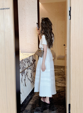 RUBBIT '重工抗皱' 法式芭蕾风气质白半裙 松紧腰百搭中长半身裙
