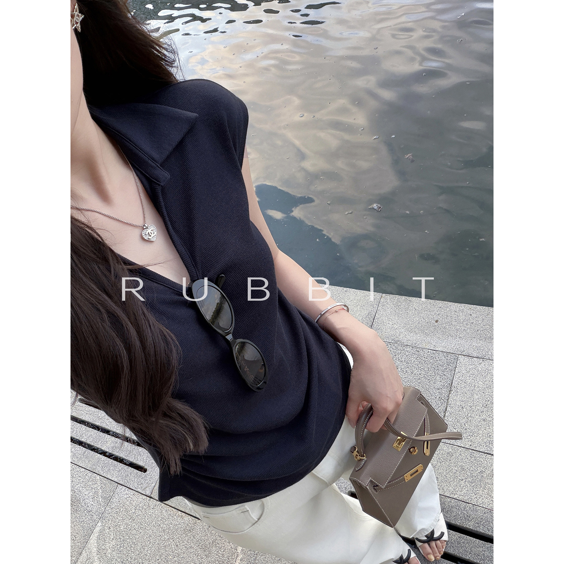 RUBBIT CHIC 极简通勤 小心机POLO领短袖T恤 休闲修身显瘦上衣女