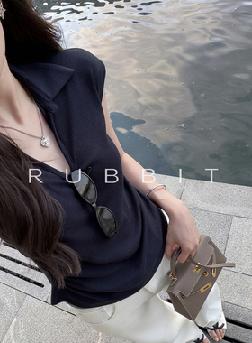 RUBBIT CHIC 极简通勤 小心机POLO领短袖T恤 休闲修身显瘦上衣女