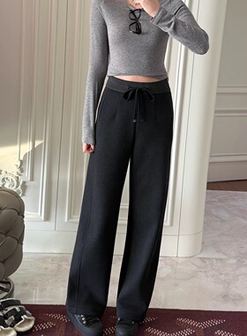 RUBBIT两色‘恒温裤’好品质真丝羊毛显瘦温暖高腰直筒加绒休闲裤