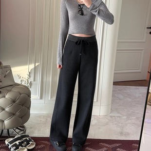 RUBBIT两色‘恒温裤 ’好品质真丝羊毛显瘦温暖高腰直筒加绒休闲裤