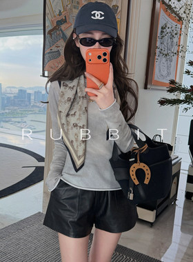 RUBBIT CHIC‘兔兔超爱的打底衫’灰调晕染斜裁纯棉超薄弹力长袖T