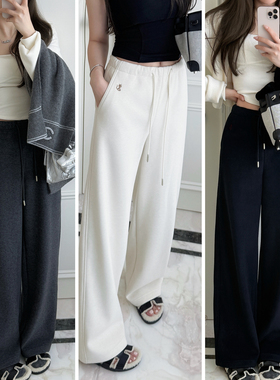 RUBBIT时尚保暖温暖猫咪 加绒绵羊毛高腰垂感直筒显瘦休闲卫裤女