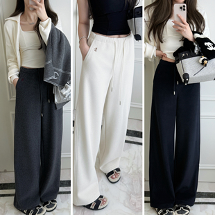 女 加绒绵羊毛高腰垂感直筒显瘦休闲卫裤 RUBBIT时尚 保暖温暖猫咪