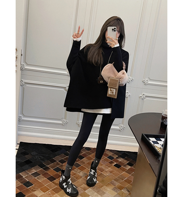 双面羊绒针织斗篷款宽松蝙蝠袖