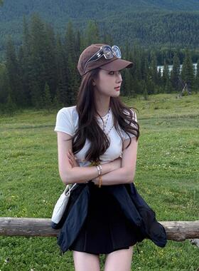 RUBBIT“衣橱经典”正肩小收腰短袖三色圆领短袖T 显瘦精纺高档棉