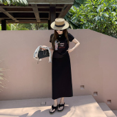 后开叉中长款 气质休闲一片式 小黑裙宽松显瘦半身裙 款 RUBBIT四季