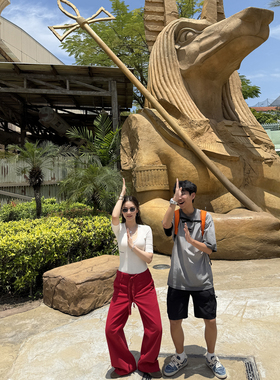 RUBBIT买手店合作款 现货限量  外贸精品中腰红裤子