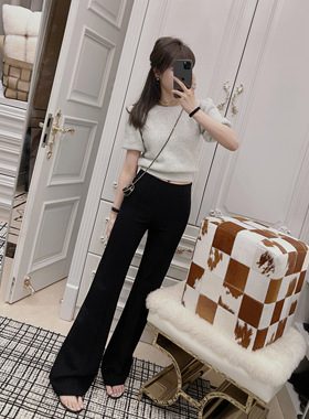 RUBBIT春夏新品 bling柔软银丝 后背小心机灯笼袖针织短袖上衣女