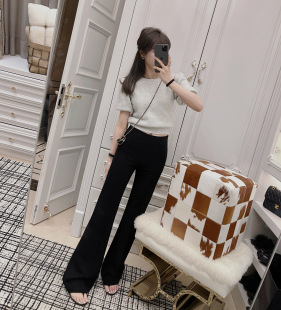 RUBBIT春夏新品 bling柔软银丝 后背小心机灯笼袖针织短袖上衣女