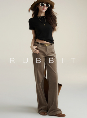RUBBIT CHIC美式复古时髦 灯芯绒窄版直筒长裤 百搭显瘦休闲裤