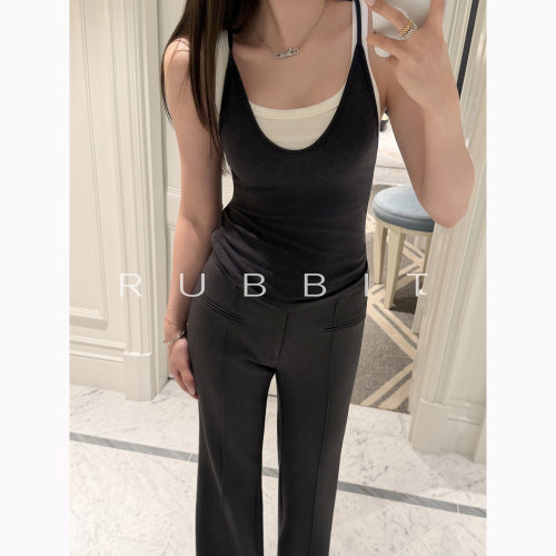 RUBBIT CHIC有点奢侈羊绒羊毛棉 叠穿假两件背心显瘦无袖UV领上衣