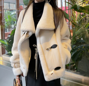 RUBBIT 西班牙轻奢皮毛一体皮草外套  年轻垂领翻领加厚保暖外套