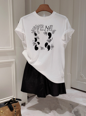 RUBBIT 都市轻奢系列~重工亮片刺绣+纯手工珠珠 宽松休闲纯棉T恤