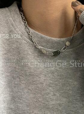 ChangGe Studio 钛钢项链女 复古碎石淡水珍珠串珠辣妹项链小众设
