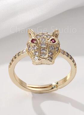 ChangGe Studio 时尚个性欧美ins潮轻奢镶钻豹头戒指女轻奢高级感