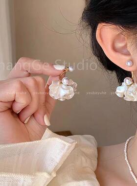 ChangGe Studio 法式珍珠花朵两戴式流苏耳环高级感气质大气耳钉