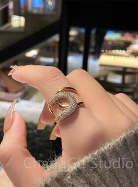 ChangGe Studio 闪钻交叉开口戒指女韩版气质微镶锆石网红时尚潮