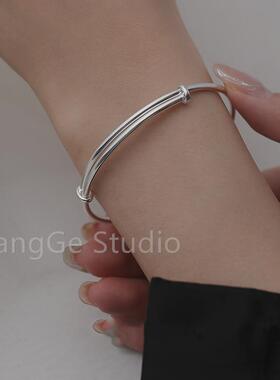 ChangGe Studio 镀银手镯女复古气质光面磨砂手环送闺蜜女友银推