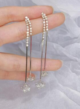 ChangGe Studio 2025年简约长款锆石流苏耳钉耳环女ins潮欧美时尚