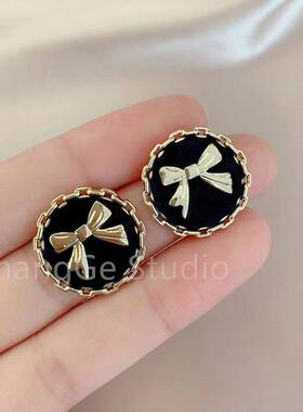 ChangGe Studio 2024新款s925滴釉圆圈蝴蝶结耳钉女气质优雅复古