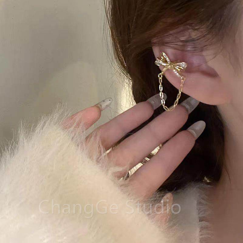 ChangGe Studio 超仙锆石蝴蝶结流苏耳骨夹女韩国个性简约百搭气