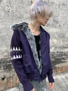 「Ueshima」费尔岛cleanfit连帽棉服毛绒加厚座山雕宽松休闲外套