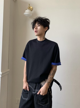 Uekk 老钱风正反面撞色翻边圆领短袖短袖SlimFit正肩基础打底T恤