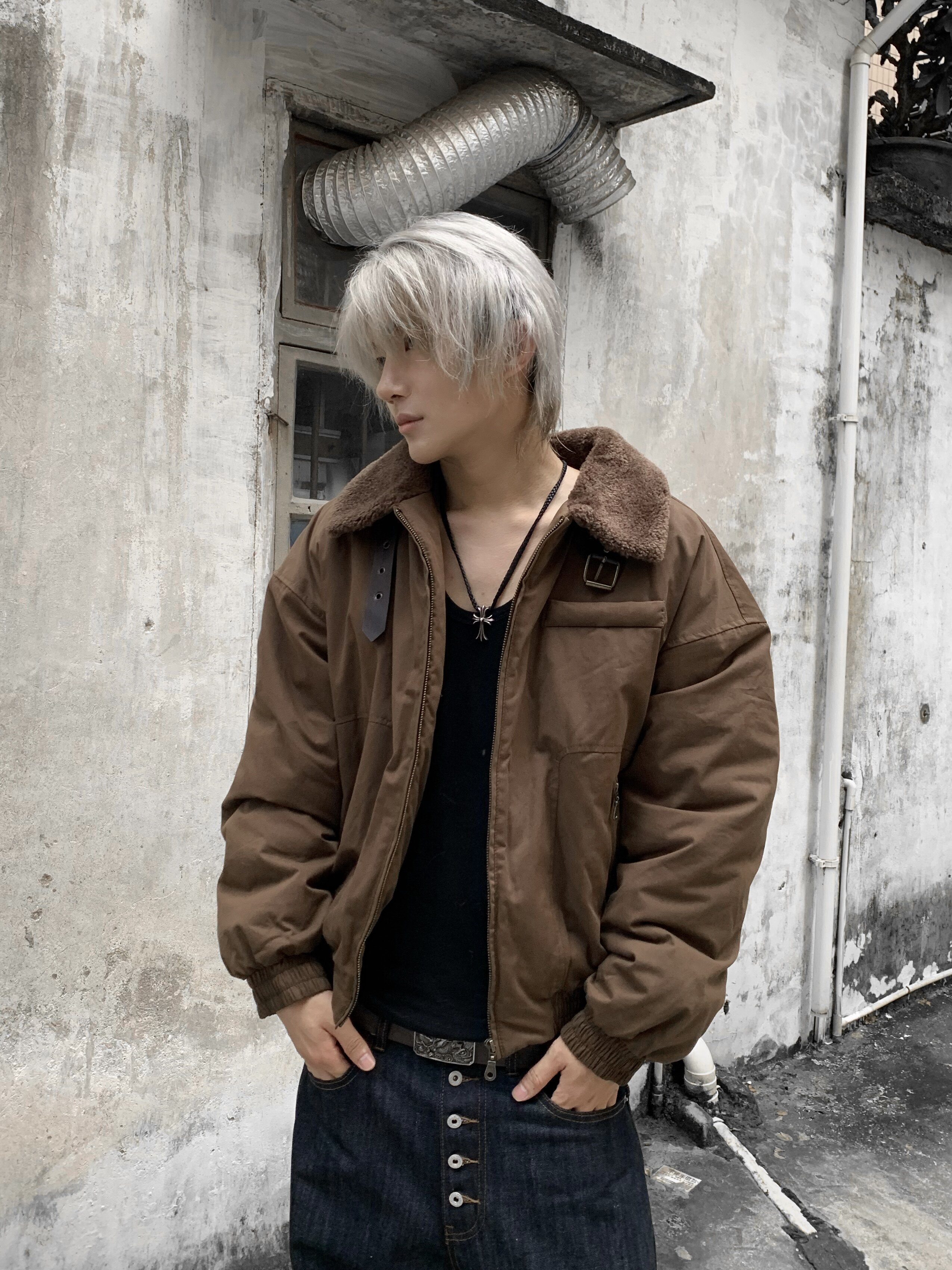猎装毛领座山雕复古工装棉服夹克