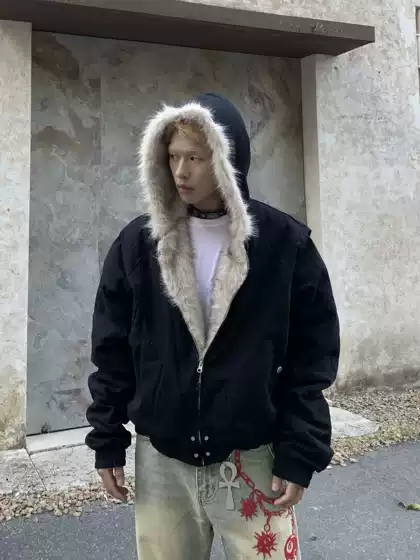 Uekk Men's Thick Plush Jacket Cleanfit Heavy Canvas Cotton Jacket