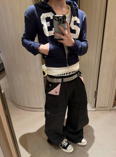 丹宁原牛高级感皱褶直筒牛仔裤