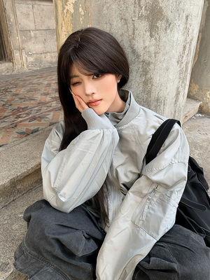 双层领立领飞行员短款夹克外套男