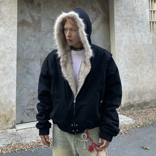 Uekk加厚秋冬毛绒座山雕帆布棉服