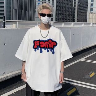 HYDX10083 T恤F21 美式 字母印花水洗做旧直筒圆领短袖