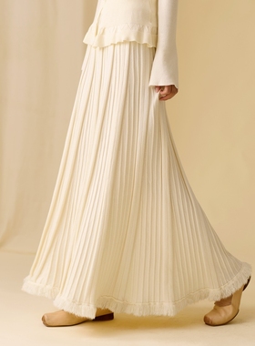 云知秋冬新款针织半身裙ins慵懒风设计感条纹a字大摆裙女高腰长裙