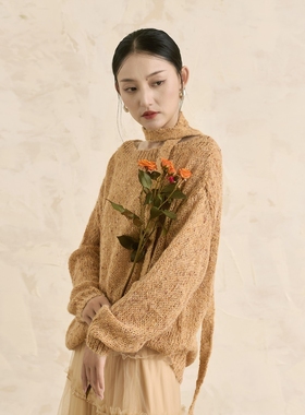 云知慵懒风针织衫毛衣长袖黄色套头打底衫宽松时尚女装秋冬上衣女