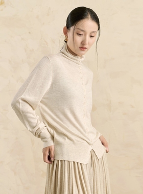 云知高领百搭针织衫长款杏色高级感打底衫巨好看的秋内搭长袖上衣