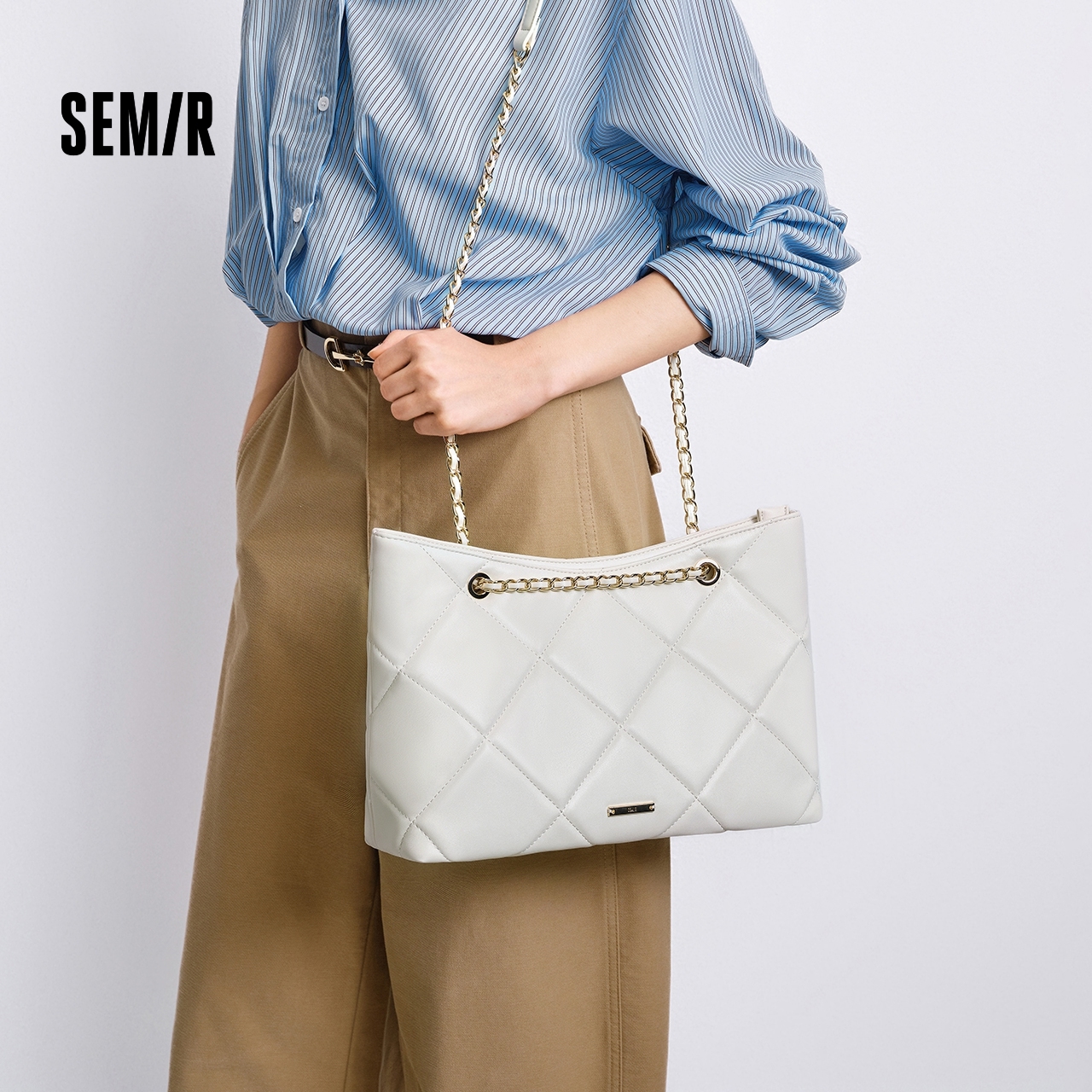 森马单肩斜挎包菱格链条托特包女