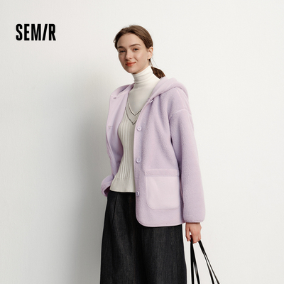 森马仿羊羔毛两面穿中长款外套女