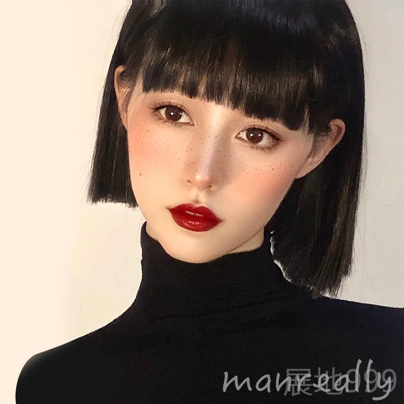 高档假发套女自然气少女网红帅 酷 jk洛丽塔短圆脸发修脸全头套式